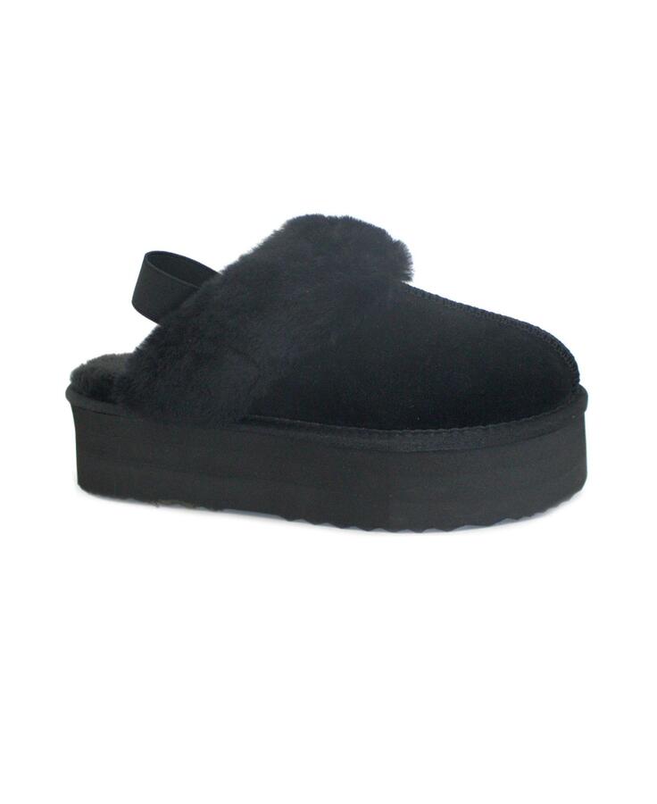 FUNNY DUCK WD2001 black nero ciabatte scarpe donna sabot camoscio pelo elastico platform