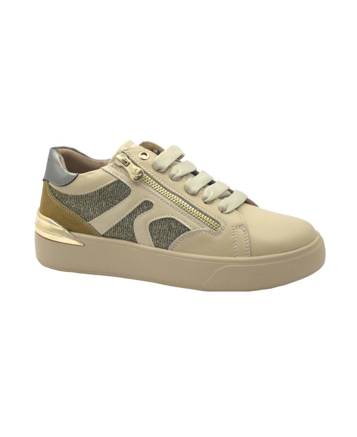 KEYS 8341 crema taupe scarpe sneakers donna lacci platform zip