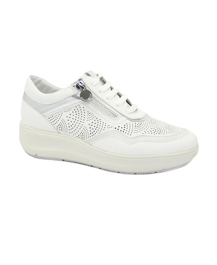 STONEFLY 220775 cloud white bianco scarpe donna sneakers lacci zip pelle forata