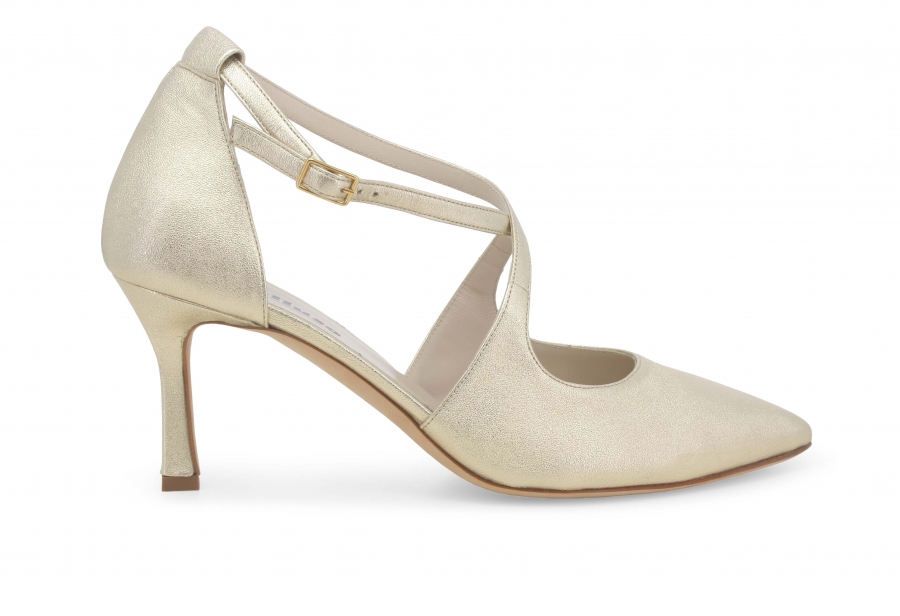 Décolleté donna cinturino incrociato in tessuto pelle wash platino e1631zv