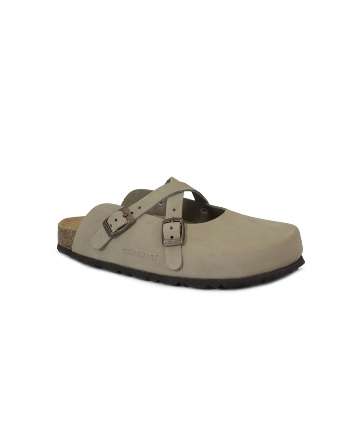 GRUNLAND SARA CB6684 kaki ciabatte donna plantare fibbie incrocio pelle