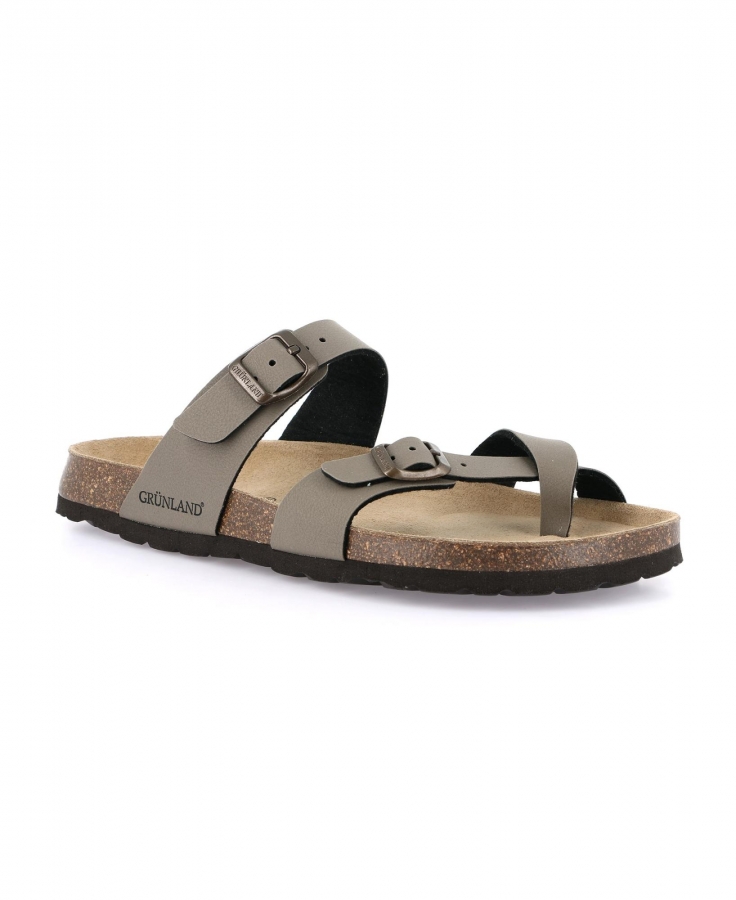 GRUNLAND BOBO CB1561 tortora ciabatte uomo pelle birk infradito fibbie