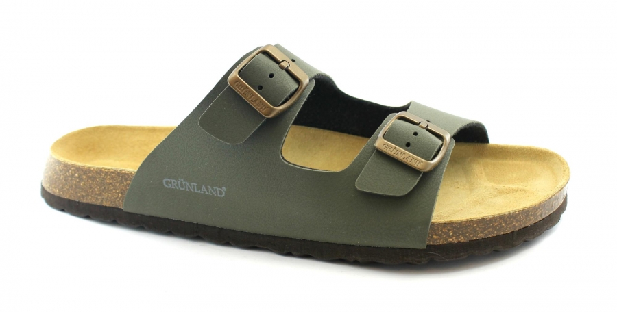 GRUNLAND BOBO CB3012 oliva verde uomo ciabatte anatomiche fasce birk doppia fibbia