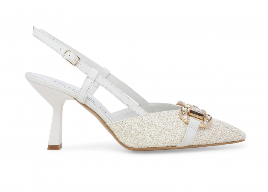Décolleté slingback donna in pelle e tessuto beige e1851