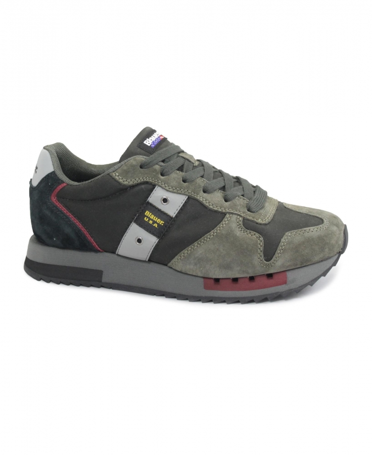 BLAUER QUEENS01 black military verde grigio scarpe uomo sneakers lacci camoscio tessuto