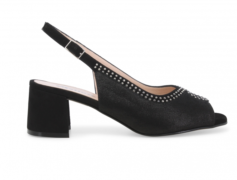 Sandalo donna comodo elegante in camoscio nero s633z