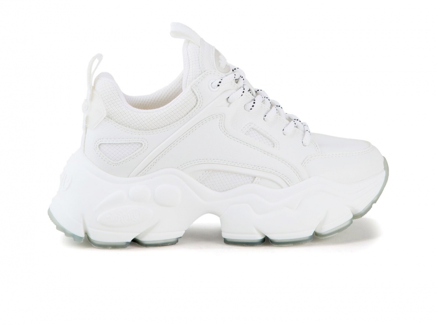 BUFFALO Vegan BINARY C Sneakers bianche donna lacci zeppa chunky