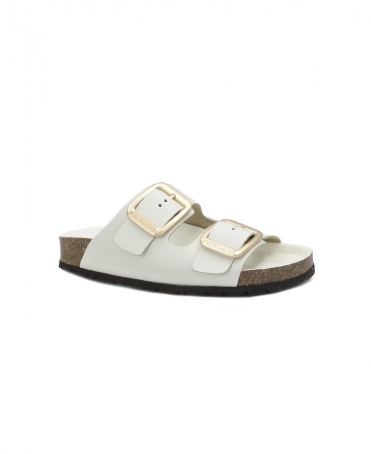 GRUNLAND ENNY CB3272 latte bianco beige ciabatte donna anatomiche re-soft pelle fibbie birk