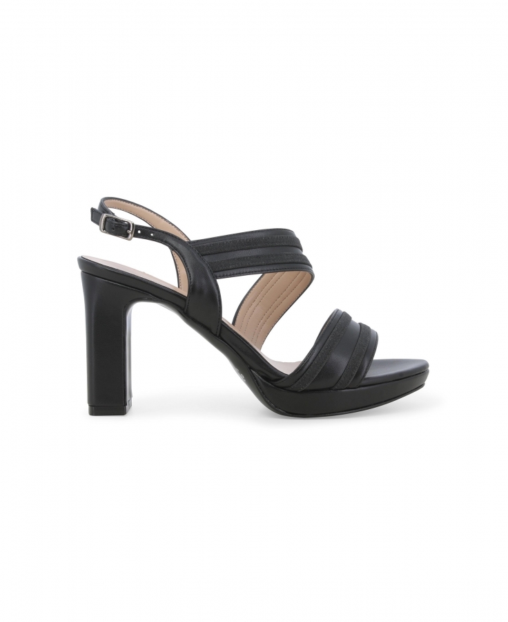 MELLUSO J648Z Nero scarpe donna sandalo ecopelle + glitter tacco plateaux fascia trasversale