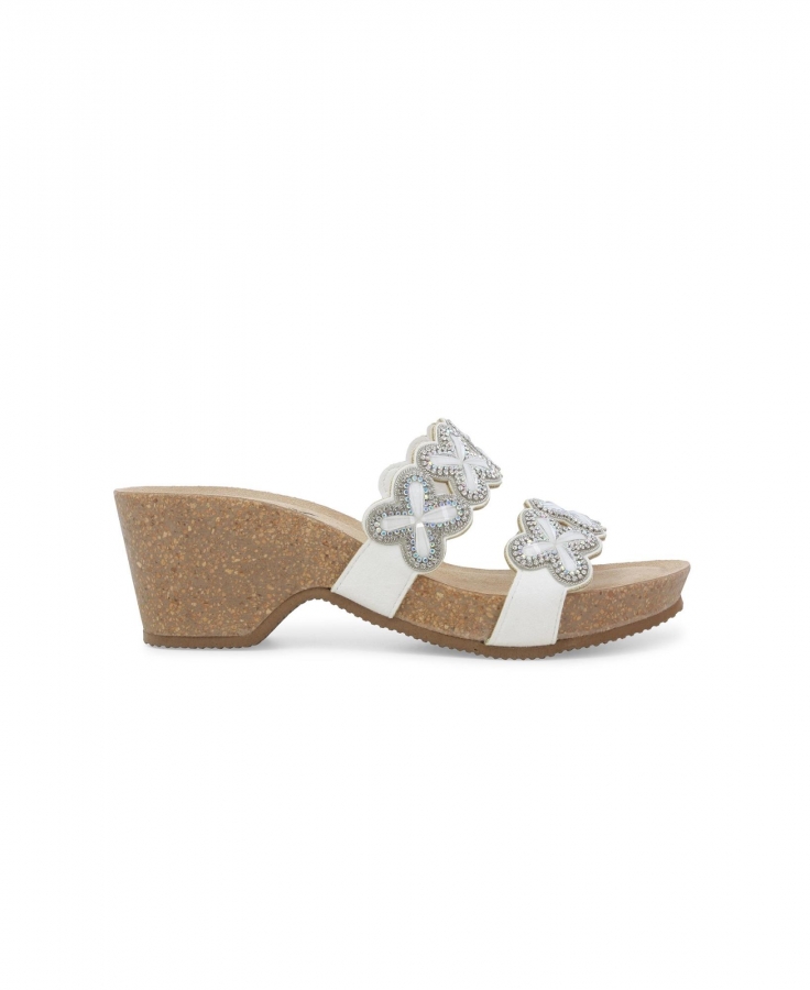 MELLUSO WALK 018131Z bianco ciabatte donna pelle zeppa fasce strass