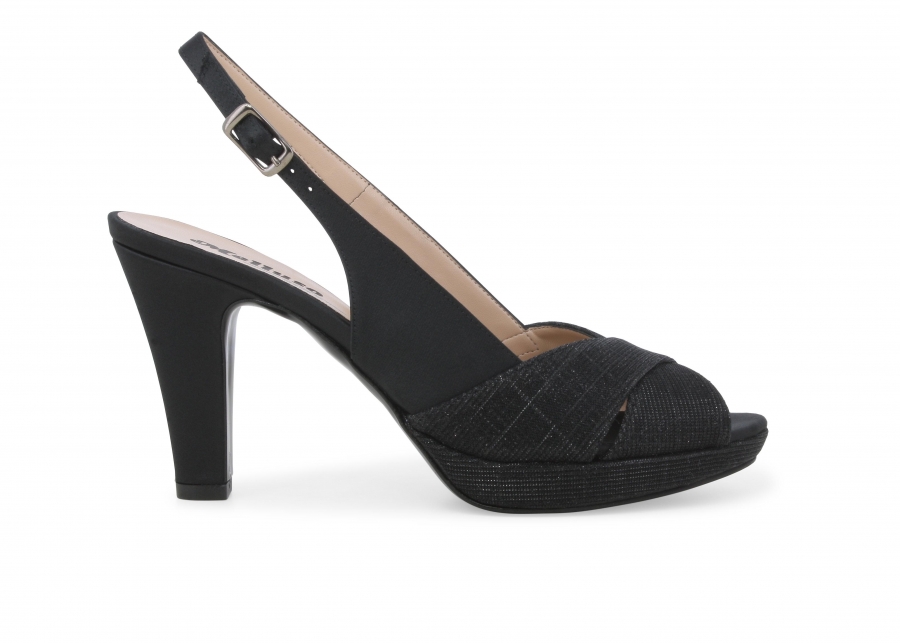 Sandalo donna elegante cerimonia in tessuto nero j585z