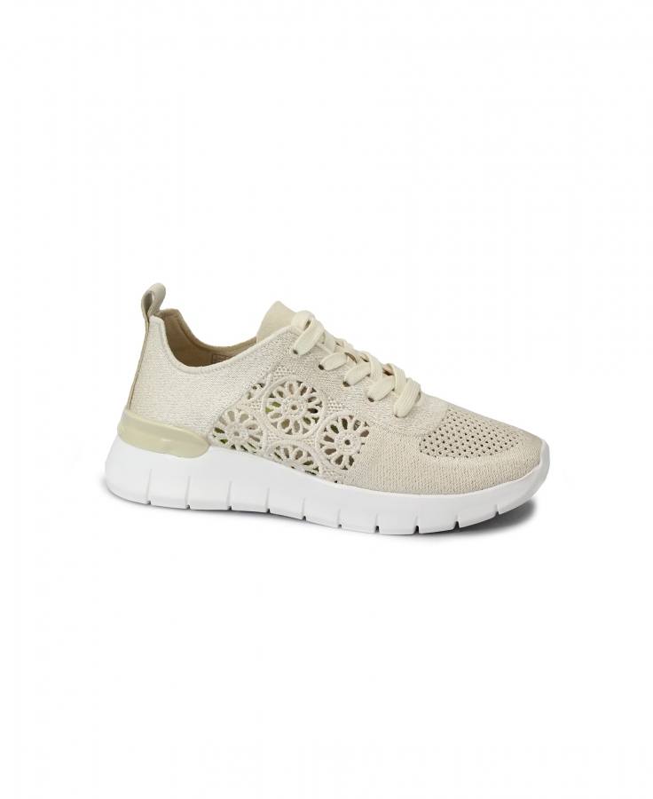 GRUNLAND SACE SC4582 beige scarpe sneaker donna lacci tessuto pelle re-soft