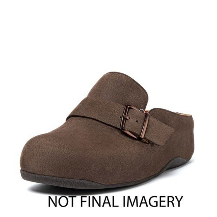 FitFlop SHUV BUCKLE-STRAP NUBUCK CLOGS CHOCOLATE BROWN (size: 36)