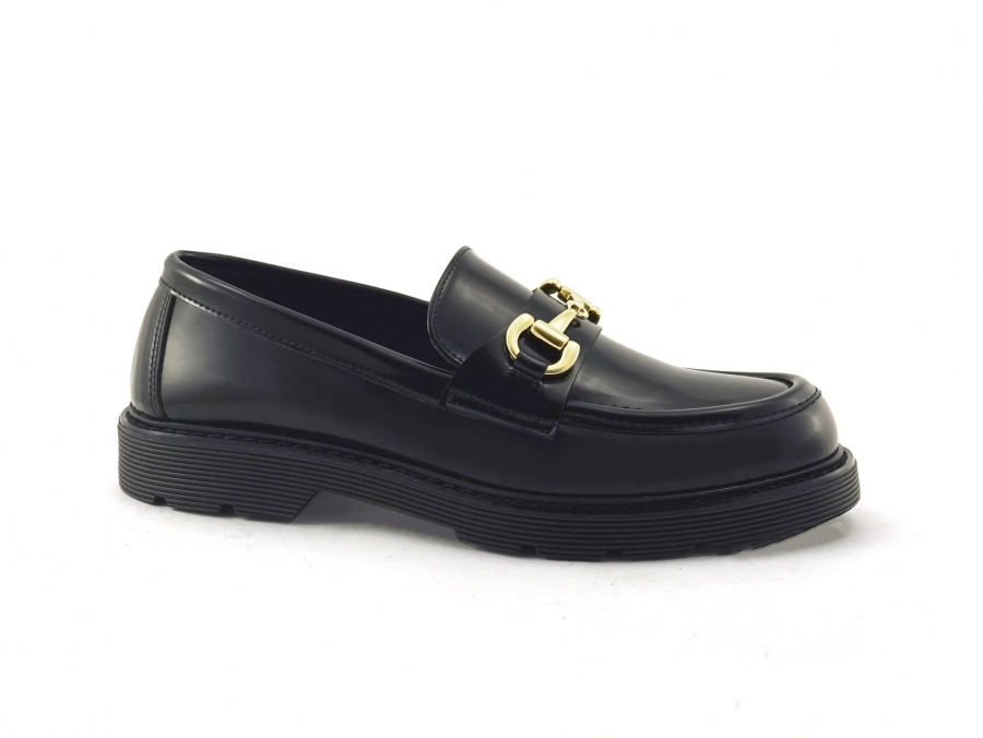 VSI BRENT mocassini vegan neri lucidi morsetto oro college scarpe vegan Made in Italy