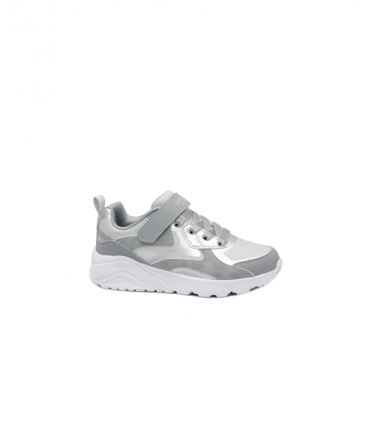 SKECHERS 310380L UNO LITE gray silver argento scarpe bambina sneakers strappo laccio elastico