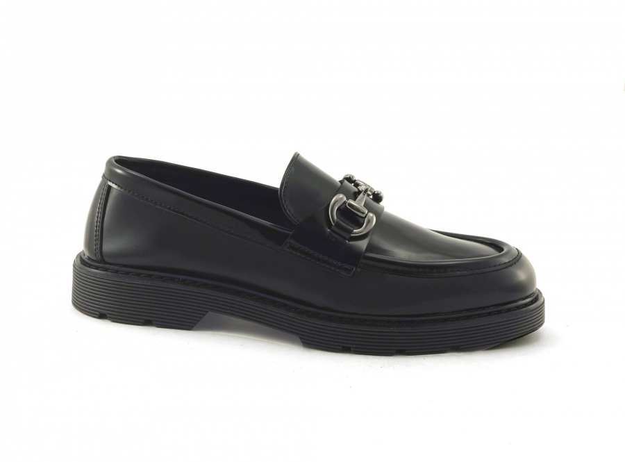 VSI BRENT mocassini vegan neri lucidi morsetto argento scarpe vegan Made in Italy