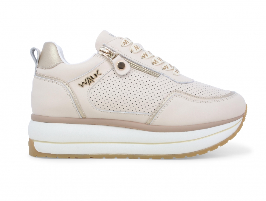 Sneakers platform donna in pelle beige k60039