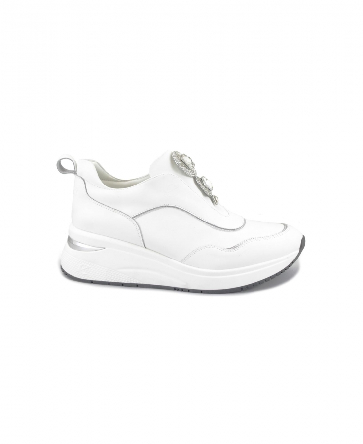 CAFè NOIR DN1085 bianco scarpe donna sneakers in pelle elastici slip on gioiello zeppa