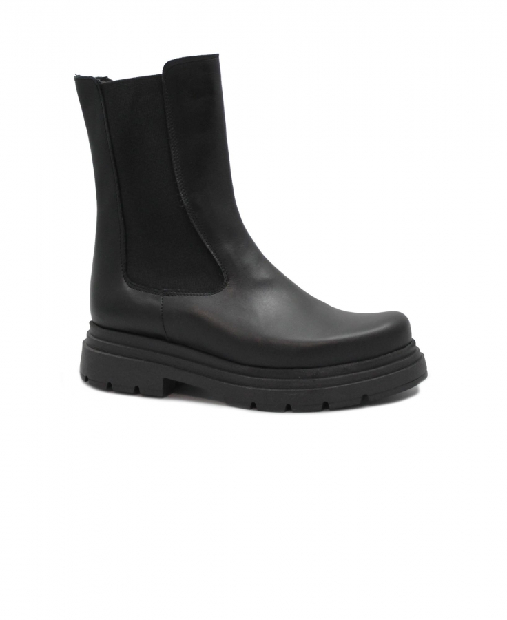 DIVINE FOLLIE SAL215 nero scarpe donna anfibio combat boot elastici zip pelle