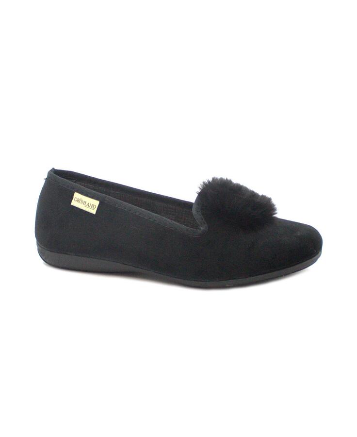 GRUNLAND TAXI PA1155 nero scarpe donna pantofola in tessuto pelo morbido