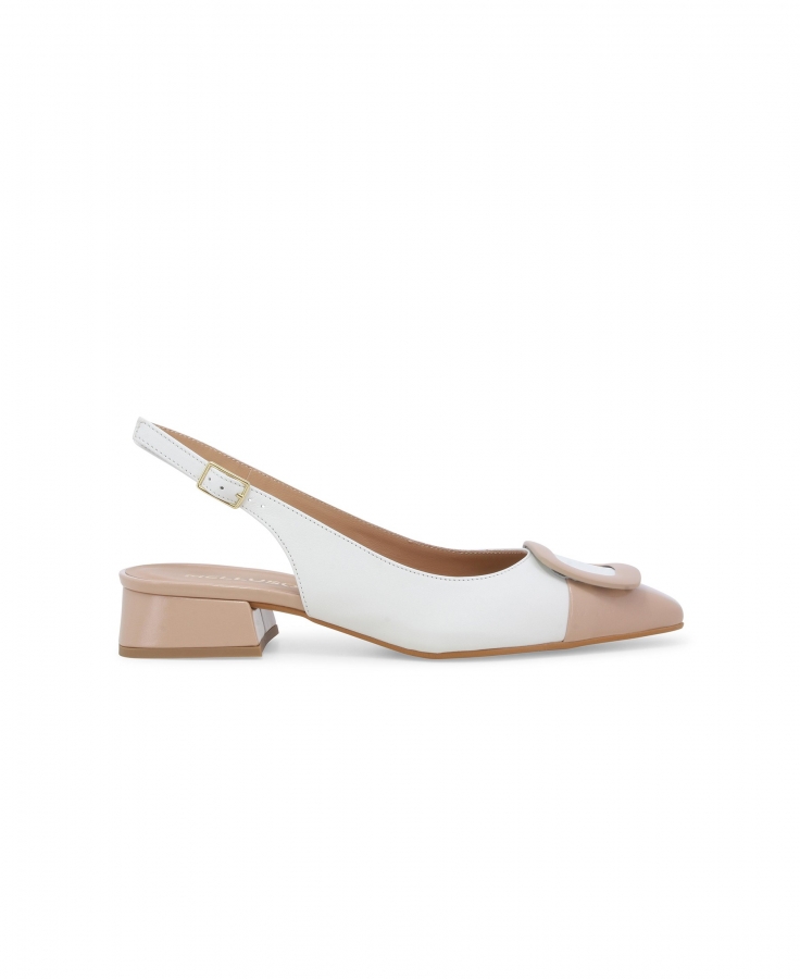 MELLUSO V701 cont bianco nude scarpe donna ballerina slingback tacco basso punta cinturino