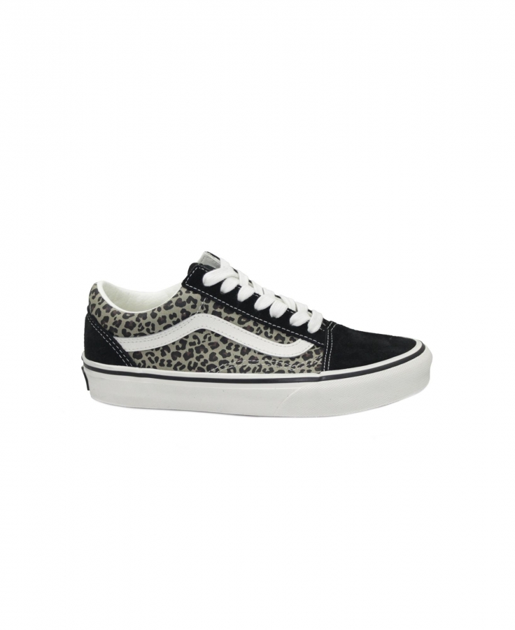 VANS OLD SKOOL D6WYY61 animalier black nero scarpe donna sneakers lacci tessuto leopardato