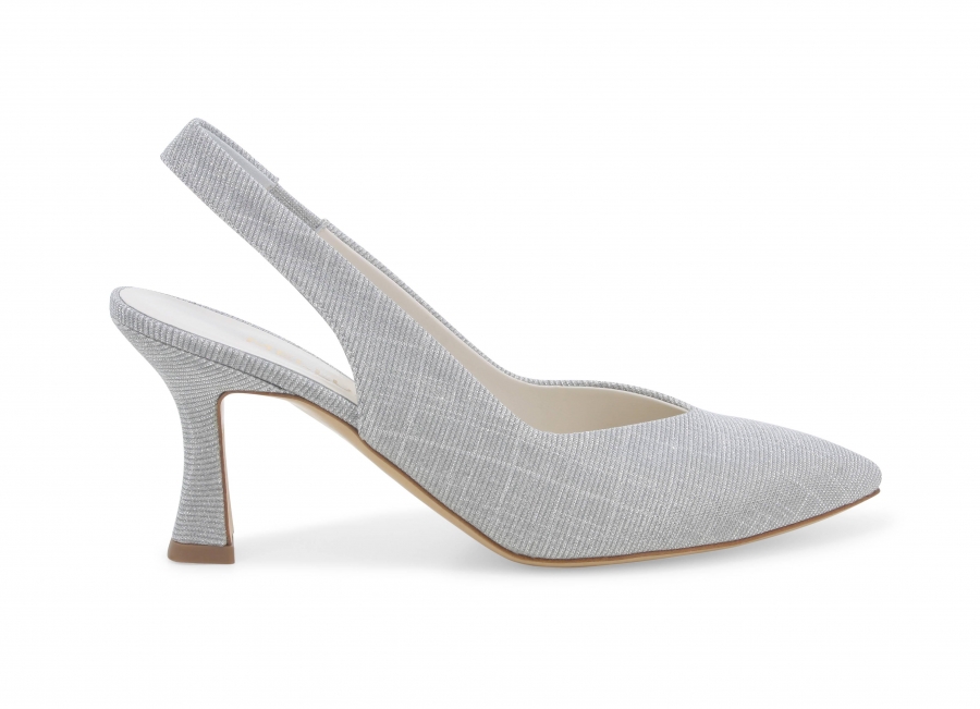 Décolleté donna slingback in tessuto argento d168zv