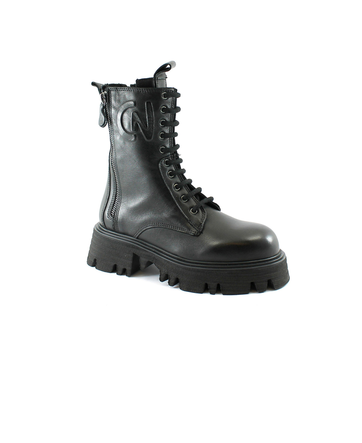 CAFè NOIR FC1315 nero scarpe donna anfibio scarponcino lacci zip pelle carrarmato