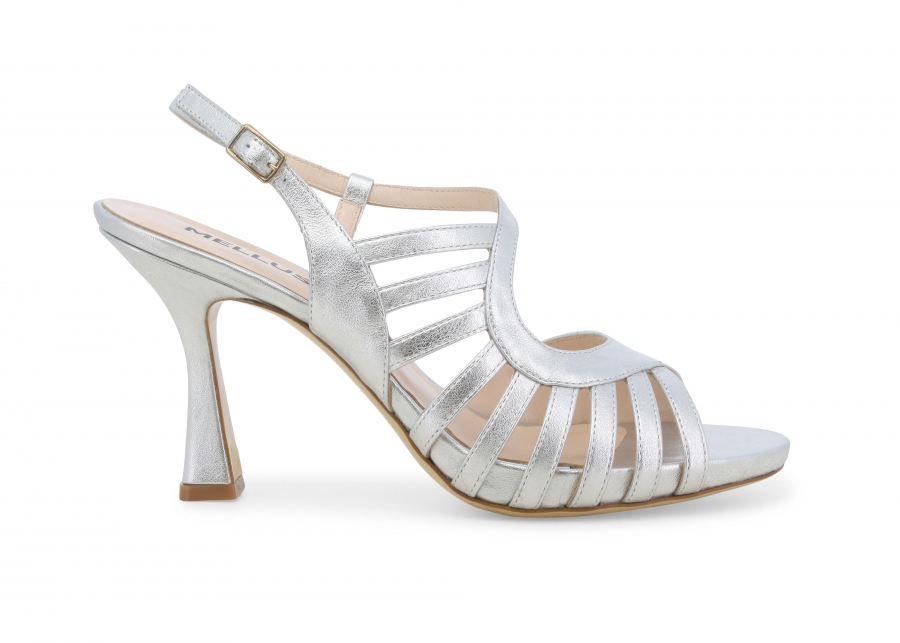 Sandalo donna elegante in pelle laminato argento e1819z