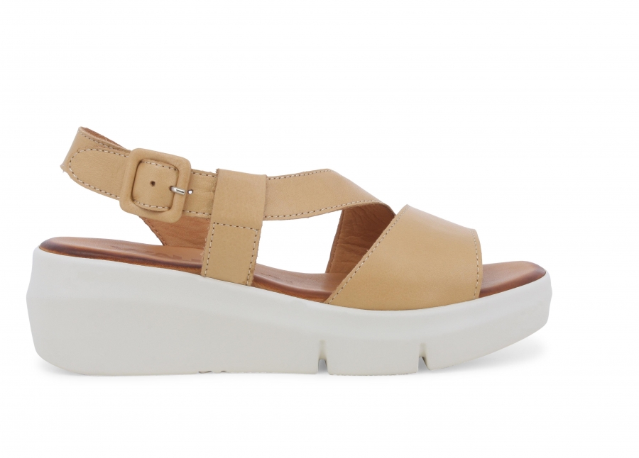 Sandalo donna comodo incrocio in pelle beige r80424z