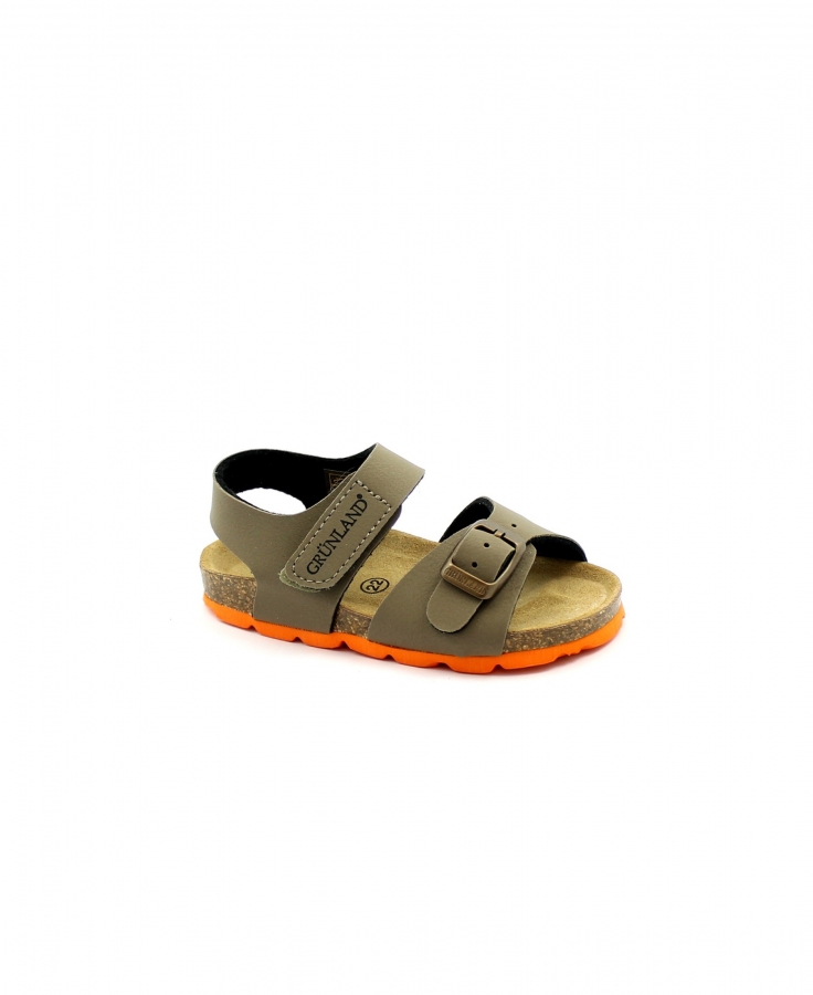 GRUNLAND ARIA SB0231 tortora arancio sandalo bambino strappo fibbia birk