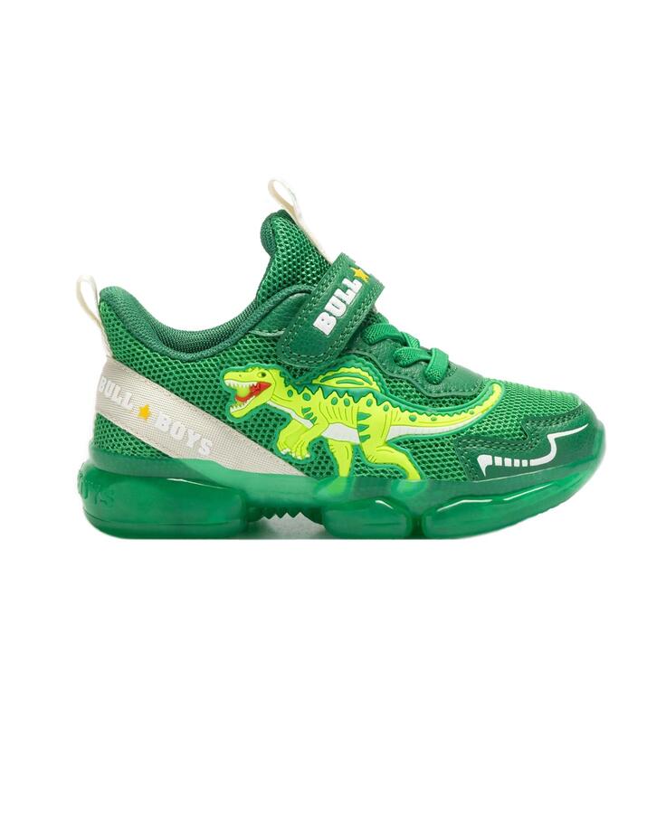 BULL BOY SPINOSAURO DNAL4509 verde scarpe bambino sneakers luci strappo lacci elastici tessuto