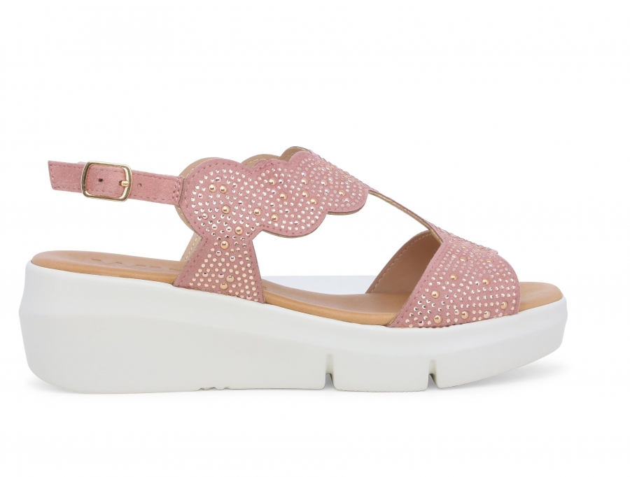 Sandalo donna comodo in camoscio rosa r80440