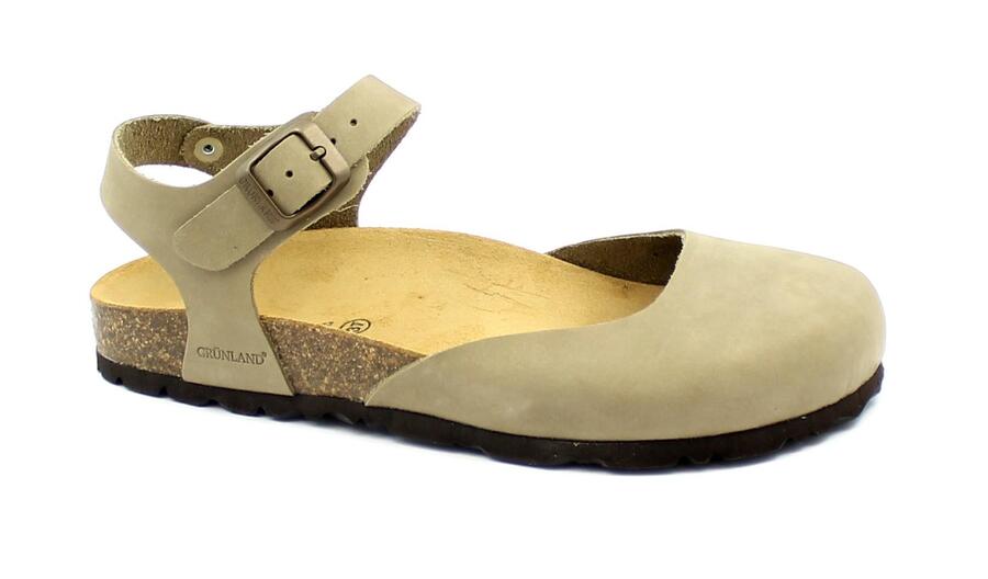 GRUNLAND SARA SB0002 kaki beige sandali donna punta chiusa pelle birk