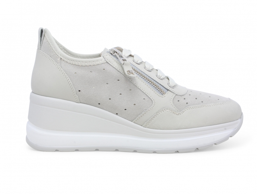 Sneakers donna in pelle e camoscio bianco r20456