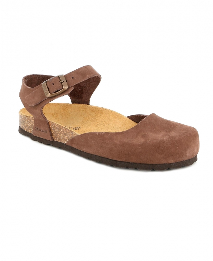 GRUNLAND SARA SB0002 marrone sandali donna punta chiusa pelle birk