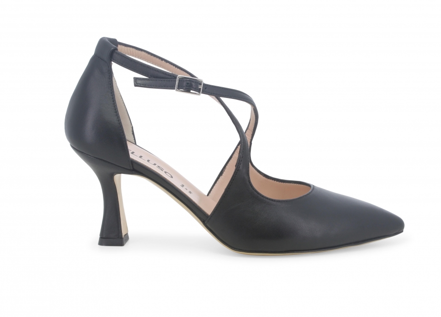 Décolleté donna cinturino incrociato in pelle nero e1631zv