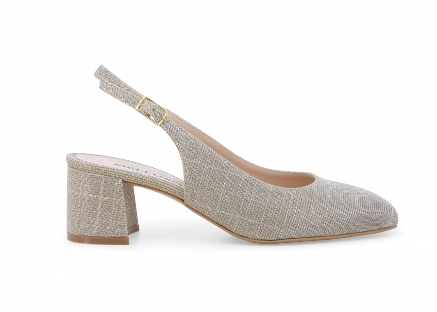 Décolleté donna slingback in tessuto galassia platino d180z