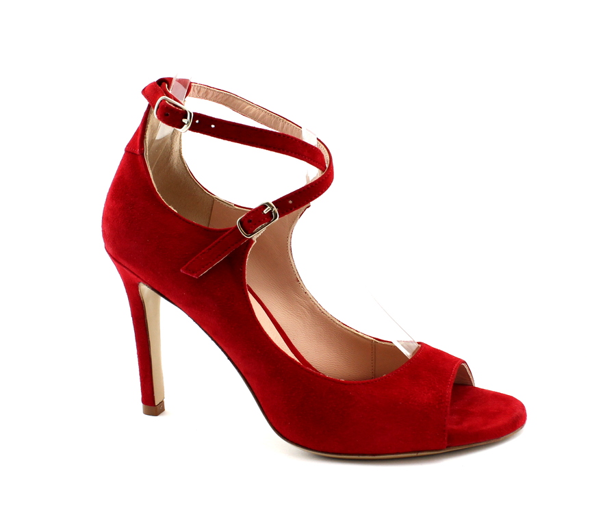 MALU' 1484 rosso rubino scarpe sandalo donna decolletè spuntato pelle camoscio tacco cinturini
