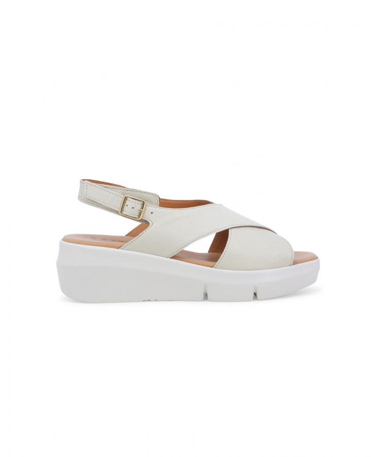 MELLUSO WALK R80420Z latte macchiato scarpe donna sandali pelle cinturino incrocio zeppa