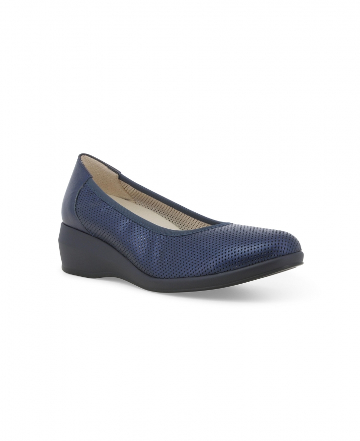 MELLUSO R30611 abyss blu scarpe donna mocassino forato zeppa pelle