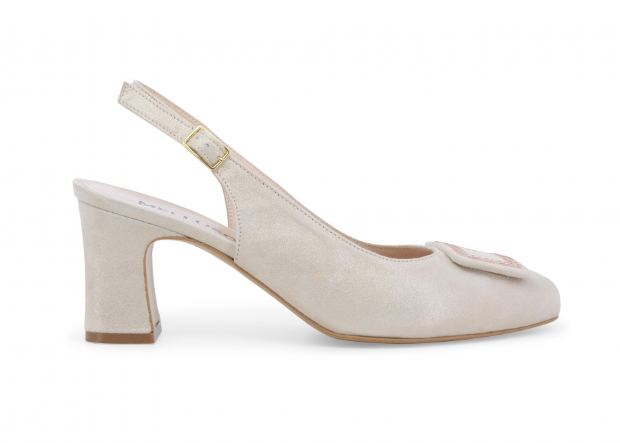 Décolleté comodo con cinturino in pelle beige x519z