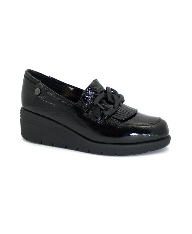 MELLUSO K55272 nero scarpe donna mocassino pelle elastico zeppa vernice catena