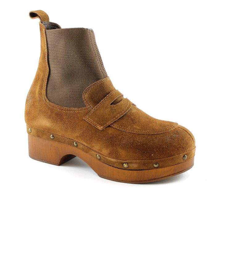 LATIKA 41018C marrone cuoio scarpe donna stivaletto zoccolo elastico pelle