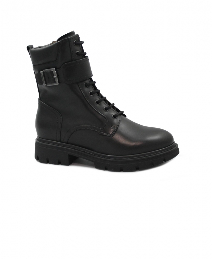 NERO GIARDINI 14763 nero stivaletti donna anfibio lacci due zip fibbia