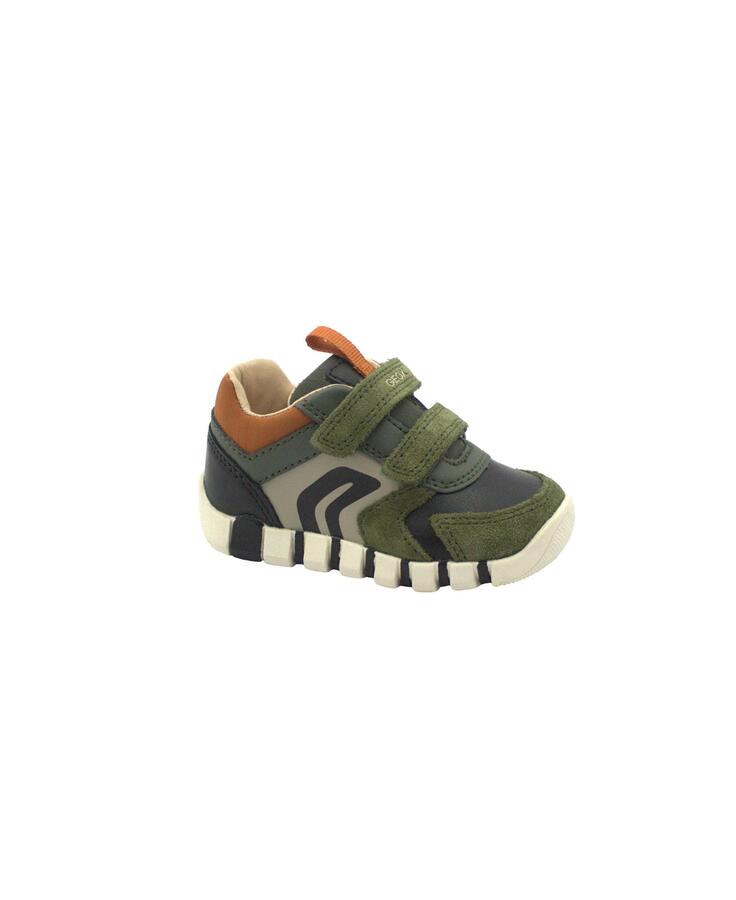 GEOX B3555D green black verde scarpe bambino sneakers strappi pelle traspiranti