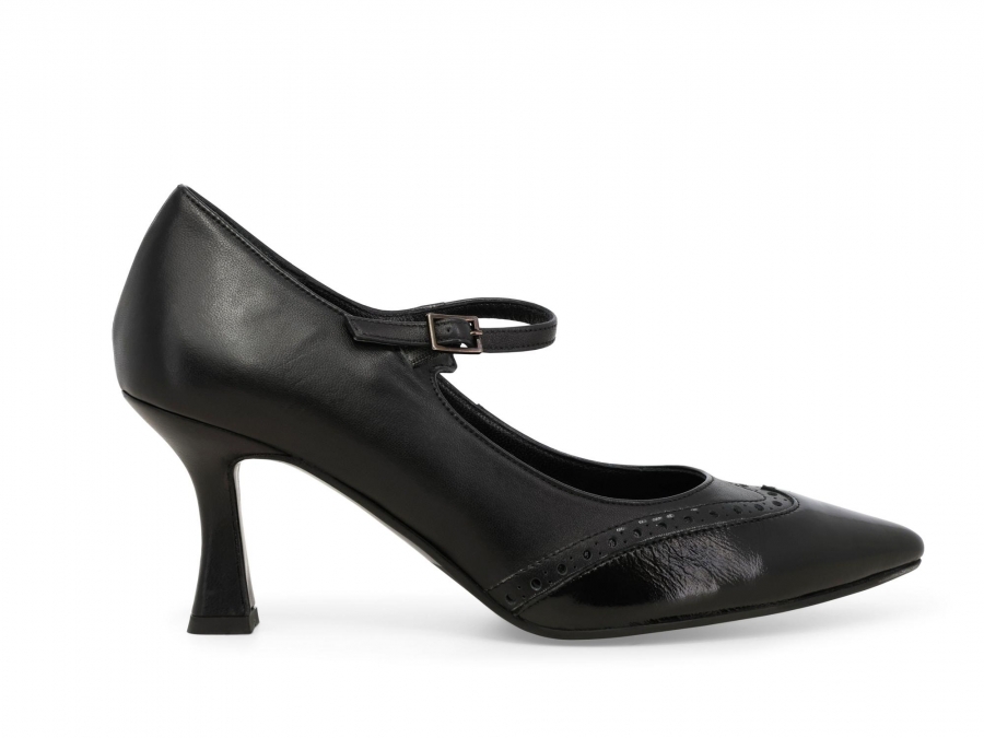 Décolleté donna in pelle comodo con cinturino nero e5158