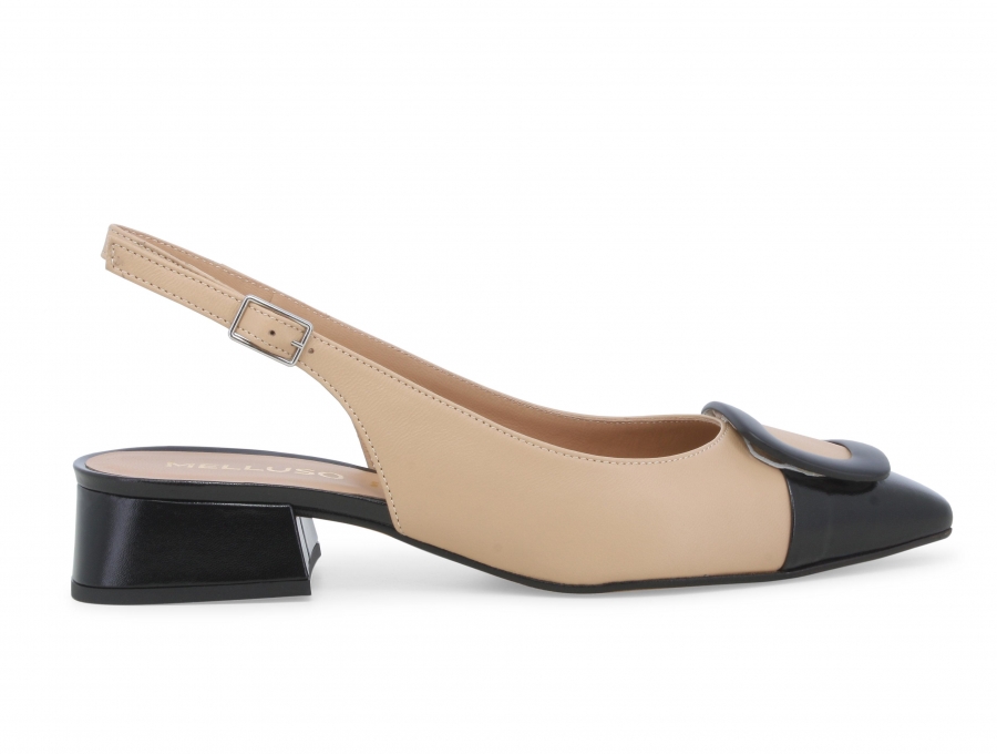 Décolleté donna slingback con cinturino in pelle nero nude v701