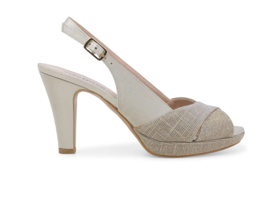 Sandalo donna elegante cerimonia in tessuto platino j585z