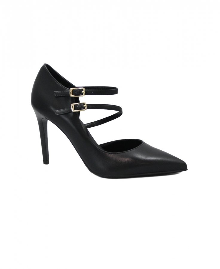 NERO GIARDINI 14420 nero scarpe donna decolletè tacco doppio cinturino punta pelle